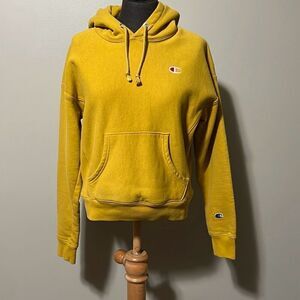 Champion Yellow Reverse Weave Drop Shoulder Pullover Hoodie